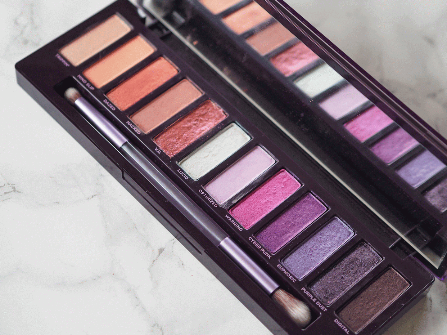 urban decay ultraviolet eyeshadow palette swatches review